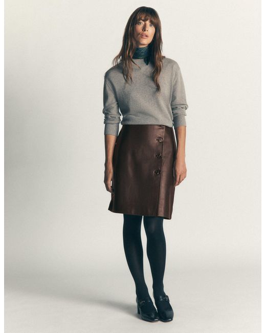 Boden Brown Evelyn Leather Wrap Skirt