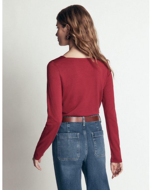Boden Red Square Neck Long Sleeve