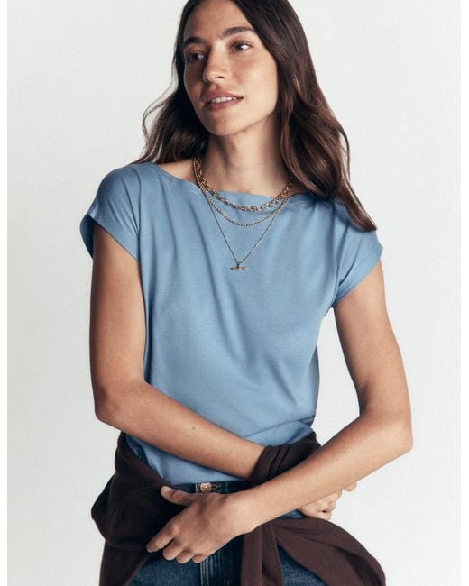 Boden Blue Supersoft Slash Neck T-Shirt