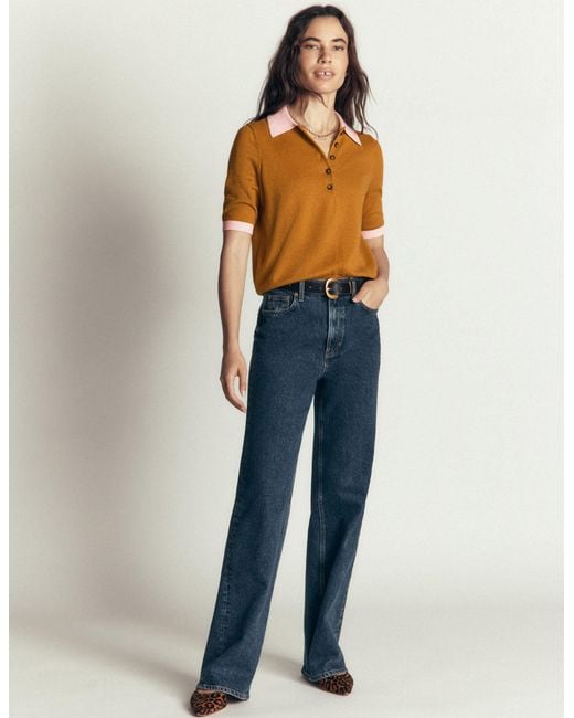 Boden Orange Collared Knitted T-Shirt