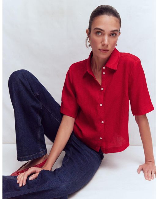 Boden Red Short Sleeve Linen Shirt