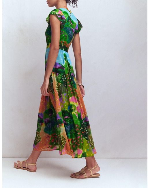 Boden Green Pleat Ruffle Maxi Dress