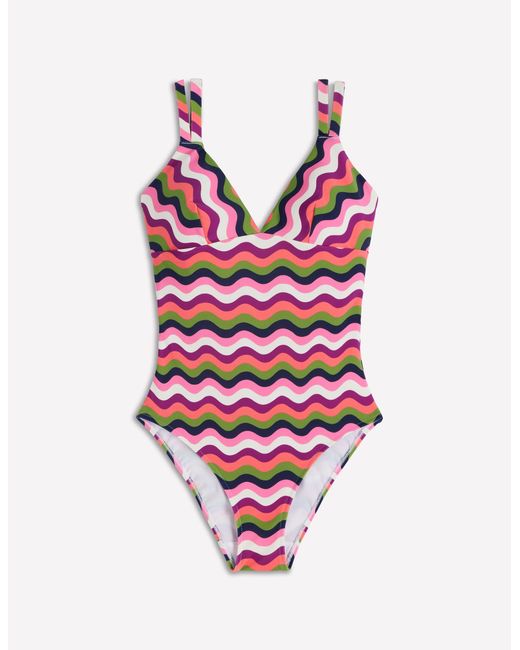 Boden Red Arles Swimsuit-Multi, Wavy Stripe