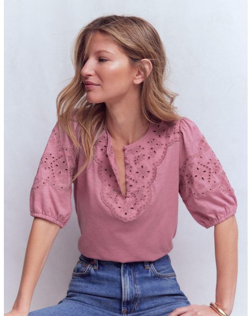 Boden Pink Ada Broderie Mix Top