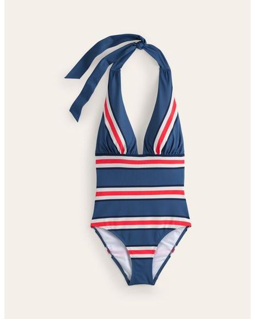 Boden Merano Deep V-neck Swimsuit Blue Jay, Poppy Red Stripe