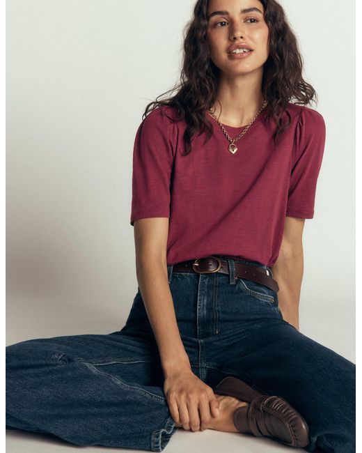 Boden Red Sophie Puff Sleeve T-Shirt