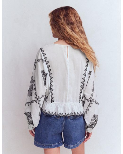 Boden Brown Embroidered Holiday Top