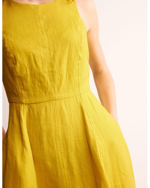 Boden Carla Linen Midi Dress in Yellow | Lyst UK