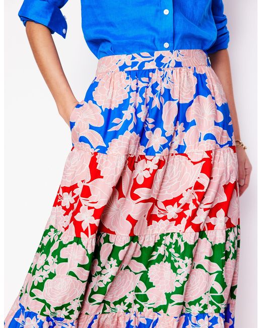 Boden Blue Nadia Poplin Maxi Skirt-Multi, Blossom Cascade