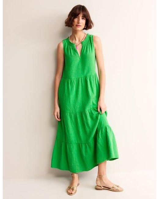 Boden Green Double Cloth Maxi Tiered Dress
