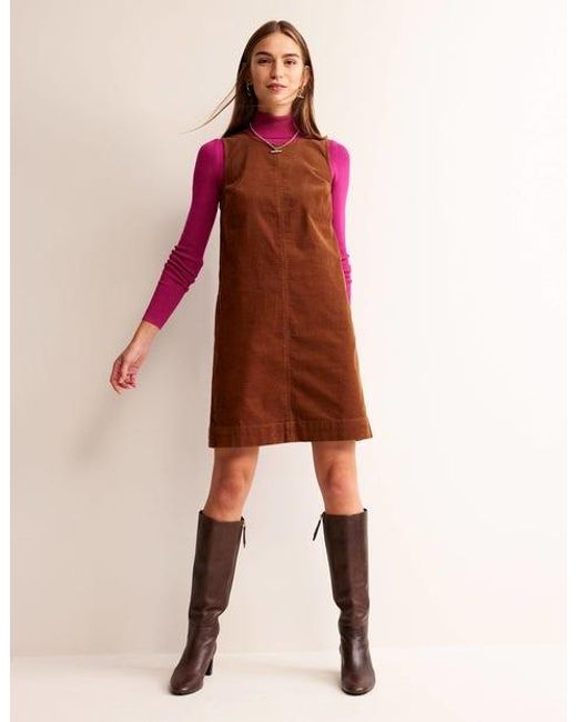 Boden Mini Cord Shift Dress in Brown | Lyst