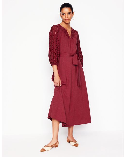 Boden Red Eden Broderie Jersey Dress