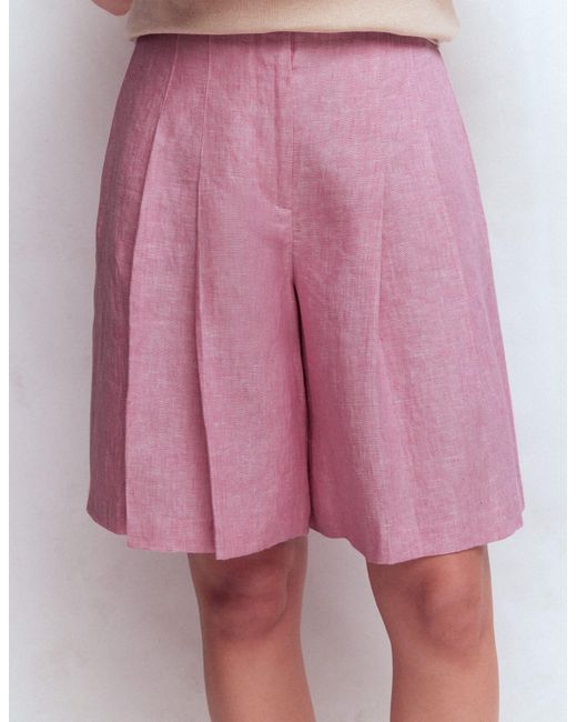 Boden Red Highbury Pleated Linen Shorts