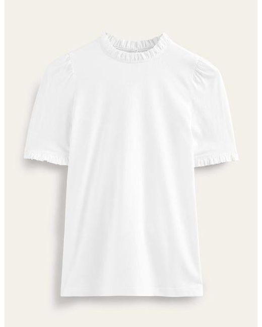 Boden White Superweiches T-Shirt Mit Rüschendetail Damen