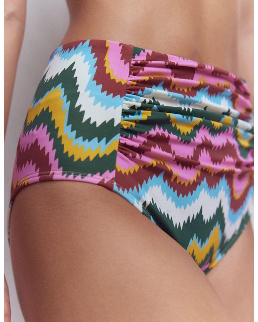 Boden Brown Kythira Ruched Bikini Bottoms-Multi, Zig Zag Wave