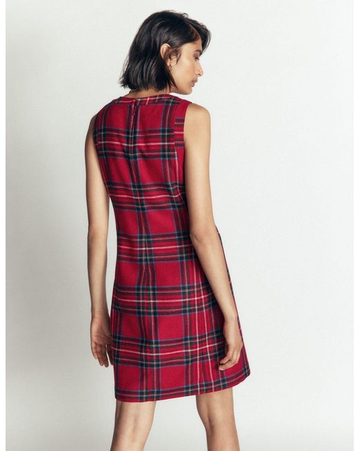Boden Red Lou Wool Check Shift Dress