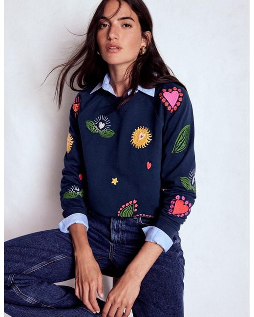 Boden Blue Rosa Embroidered Sweatshirt- Multi Embroidery
