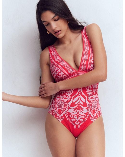 Boden Pink Porto V-Neck Swimsuit