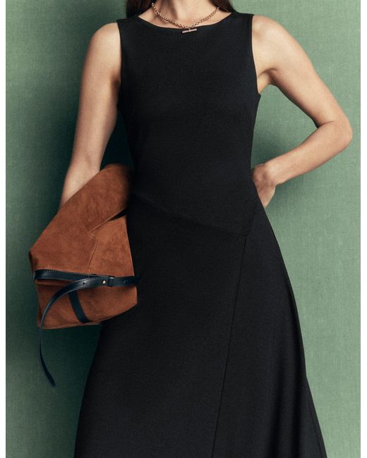 Boden Black Asymetric Ponte Midi Dress