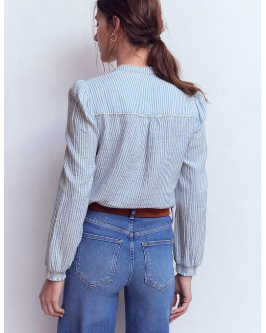 Boden Blue Rhea Trim Doublecloth Top