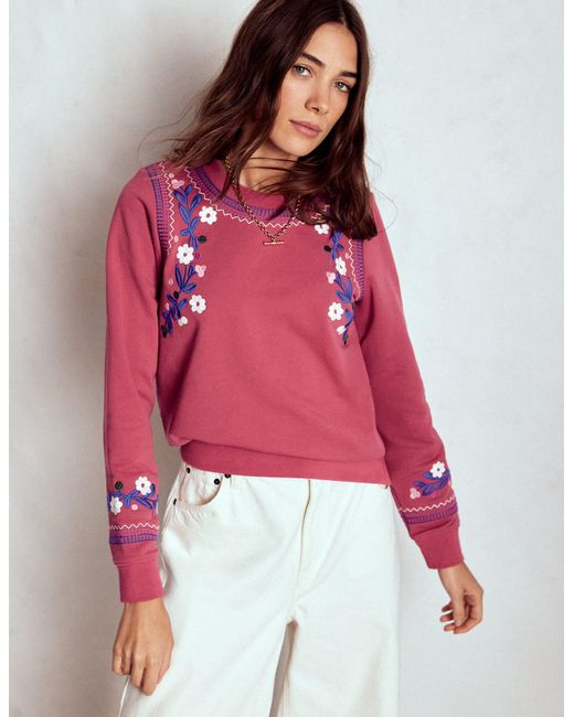 Boden Pink Hannah Embroidered Sweatshirt