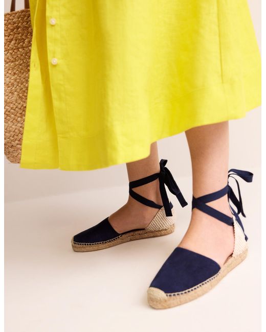 Boden Blue Ankle Tie Flat Espadrilles