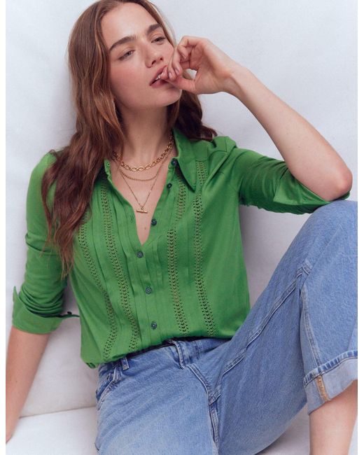 Boden Green Trim Detail Jersey Shirt