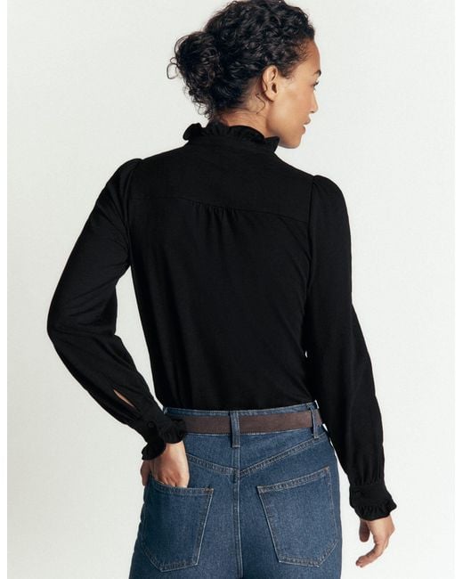Boden Black Jersey Frill Blouse