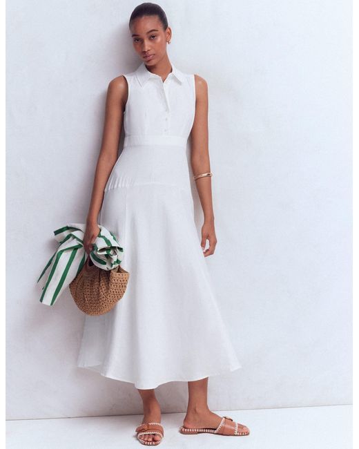 Boden White Erma Drop Waist Linen Dress