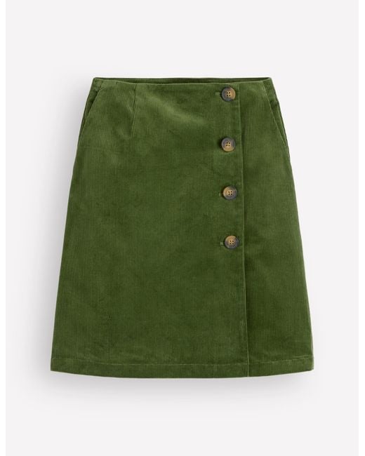 Boden Green Evelyn Button Cord Wrap Skirt