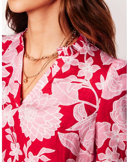 Boden Red Grace Linen Top