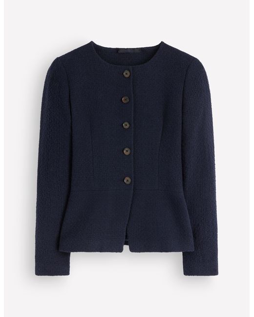 Boden Blue Collarless Tailored Blazer