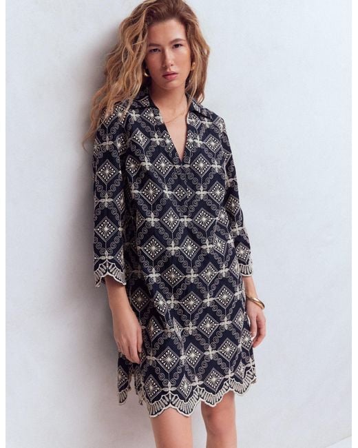Boden Blue Carmen Broderie Short Dress
