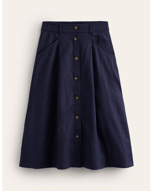Boden Blue Petra Linen Midi Skirt