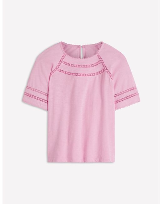Boden Pink Poppy Trim Crew T-Shirt