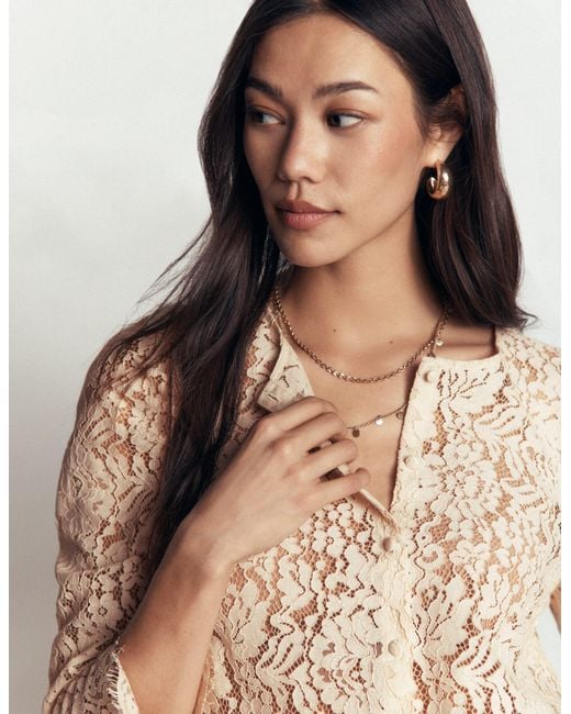 Boden White Lace Puff Sleeve Top