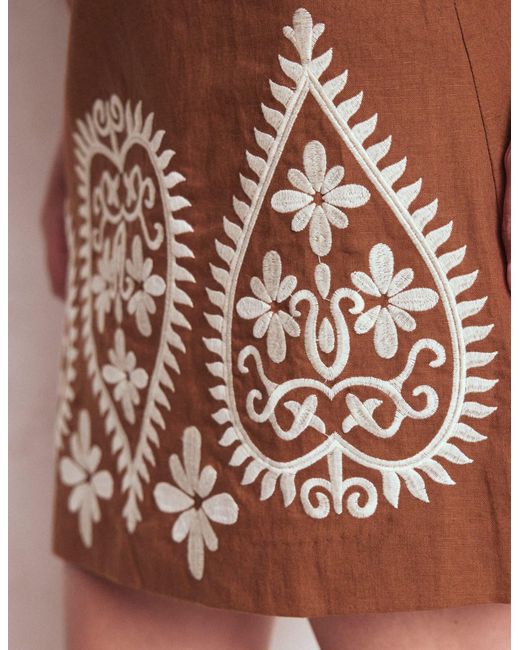 Boden Brown Embroidered Linen Skirt