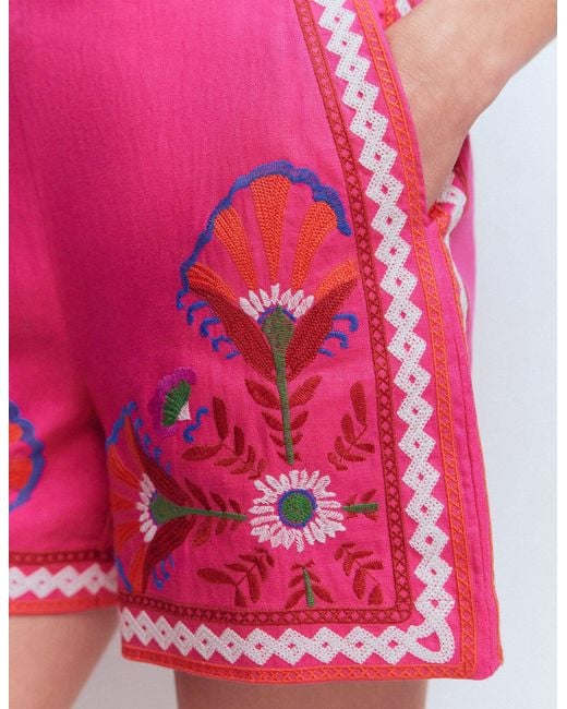 Boden Pink Embroidered Linen Shorts