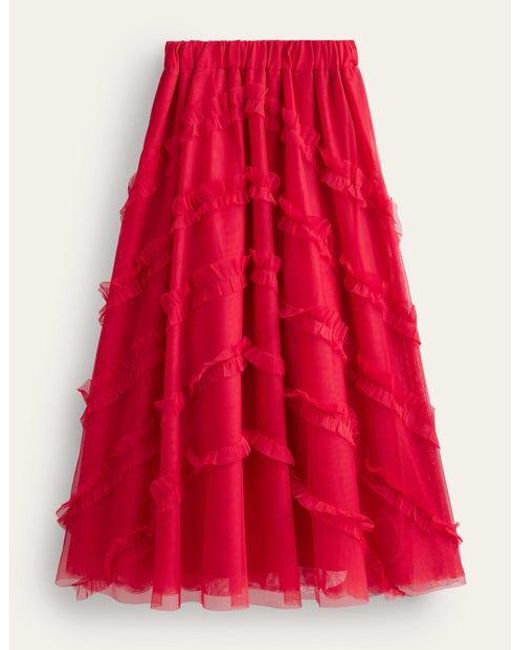 Boden Red Tulle Occasion Midi Skirt