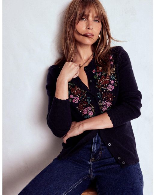 Boden Blue Elizabeth Embellished Cardigan- Floral Embellishment