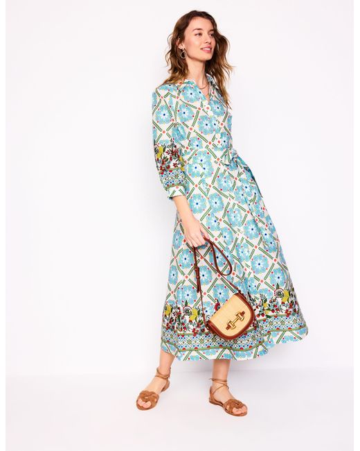 Boden Blue Clara Hemdblusenkleid Aus Leinenmischgewebe-Bunt, Zitrusrebe Kacheln