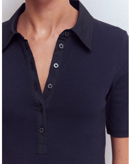 Boden Blue Collared Ribbed Henley Top