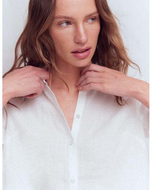 Boden White Short Sleeve Linen Shirt