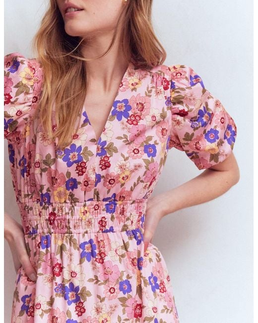 Boden Pink Irene Puff Sleeve Cotton Dress