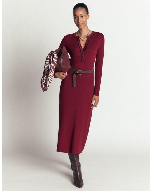 Boden Red Paula Ribbed Crew Dress