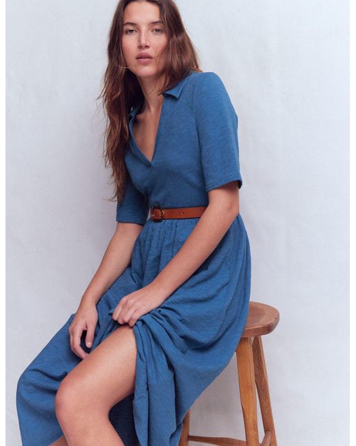 Boden Aria Collared Jersey Dress in Blue