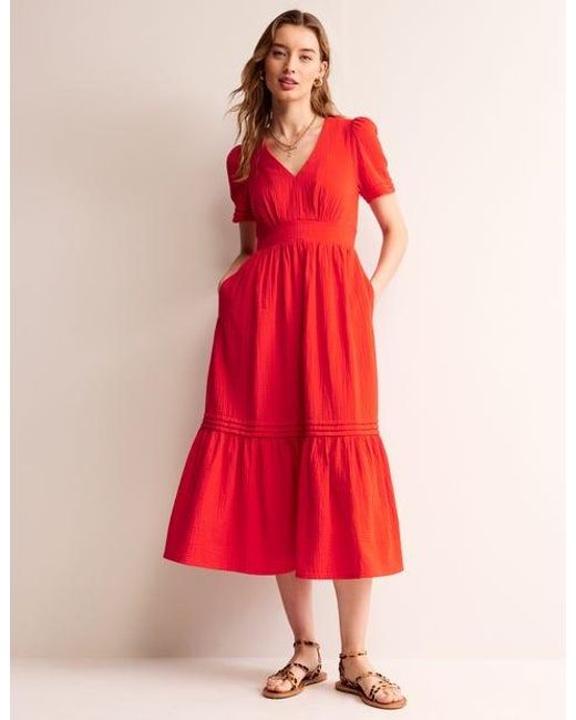 Boden Red Eve Double Cloth Midi Dress