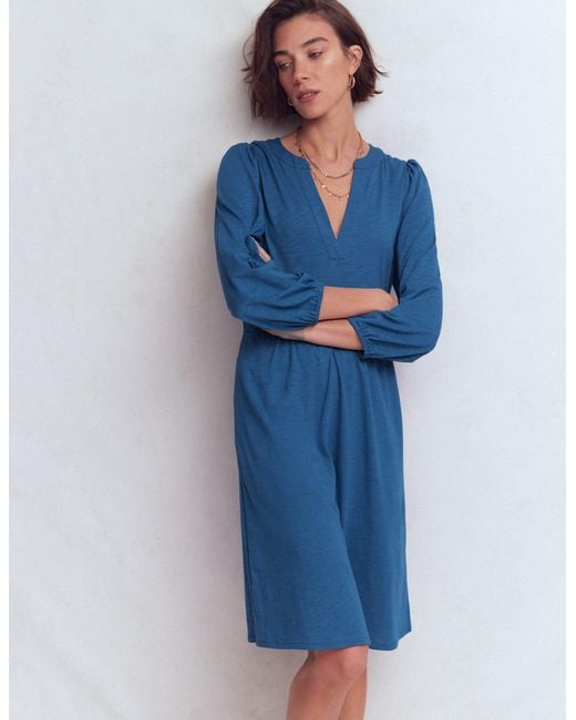Boden Blue Cathy Notch Neck Jersey Dress