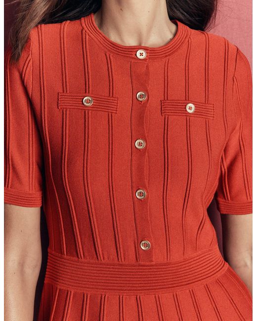 Boden Red Button Front Stitch Dress