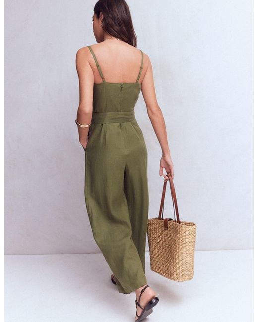 Boden Green Strappy Linen Jumpsuit